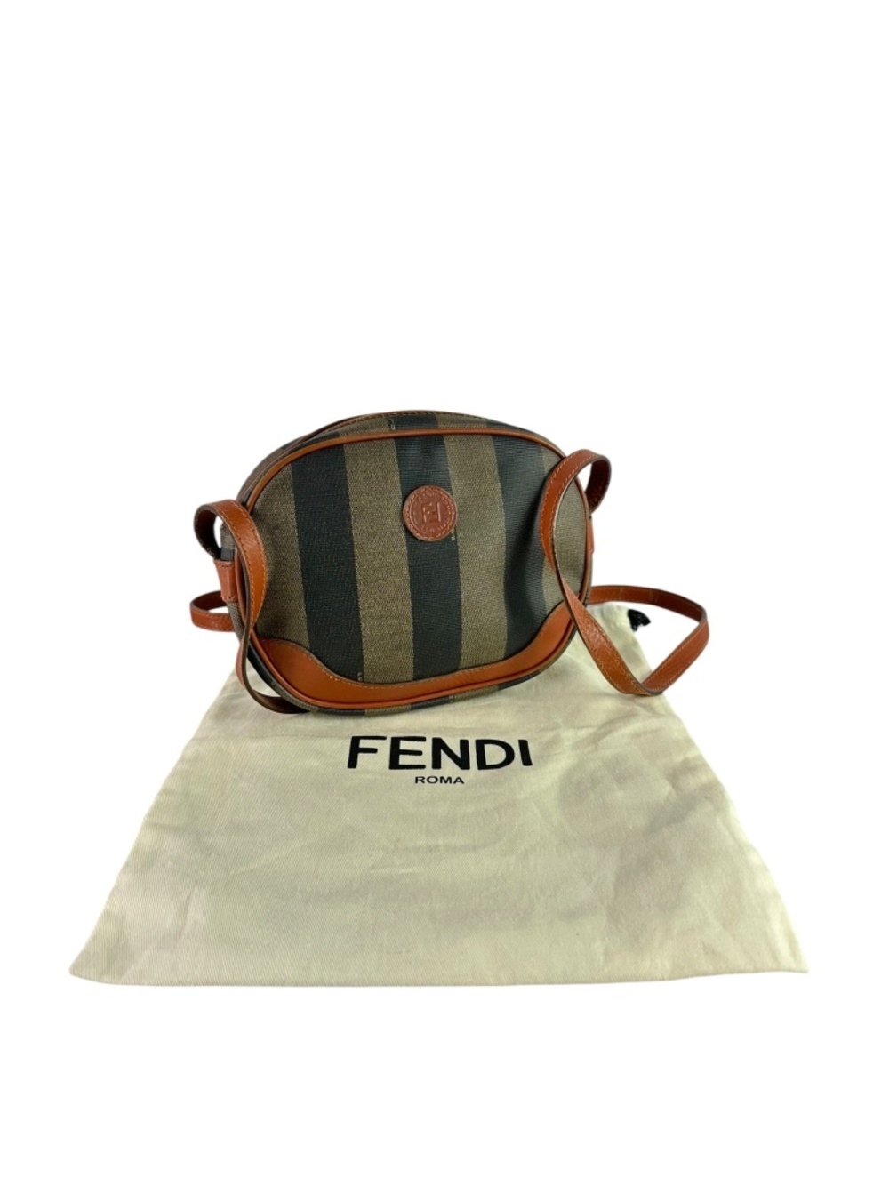 Authentic Vintage FENDI Coated Canvas Leather Sequin Stripe Camera Crossbody Bag